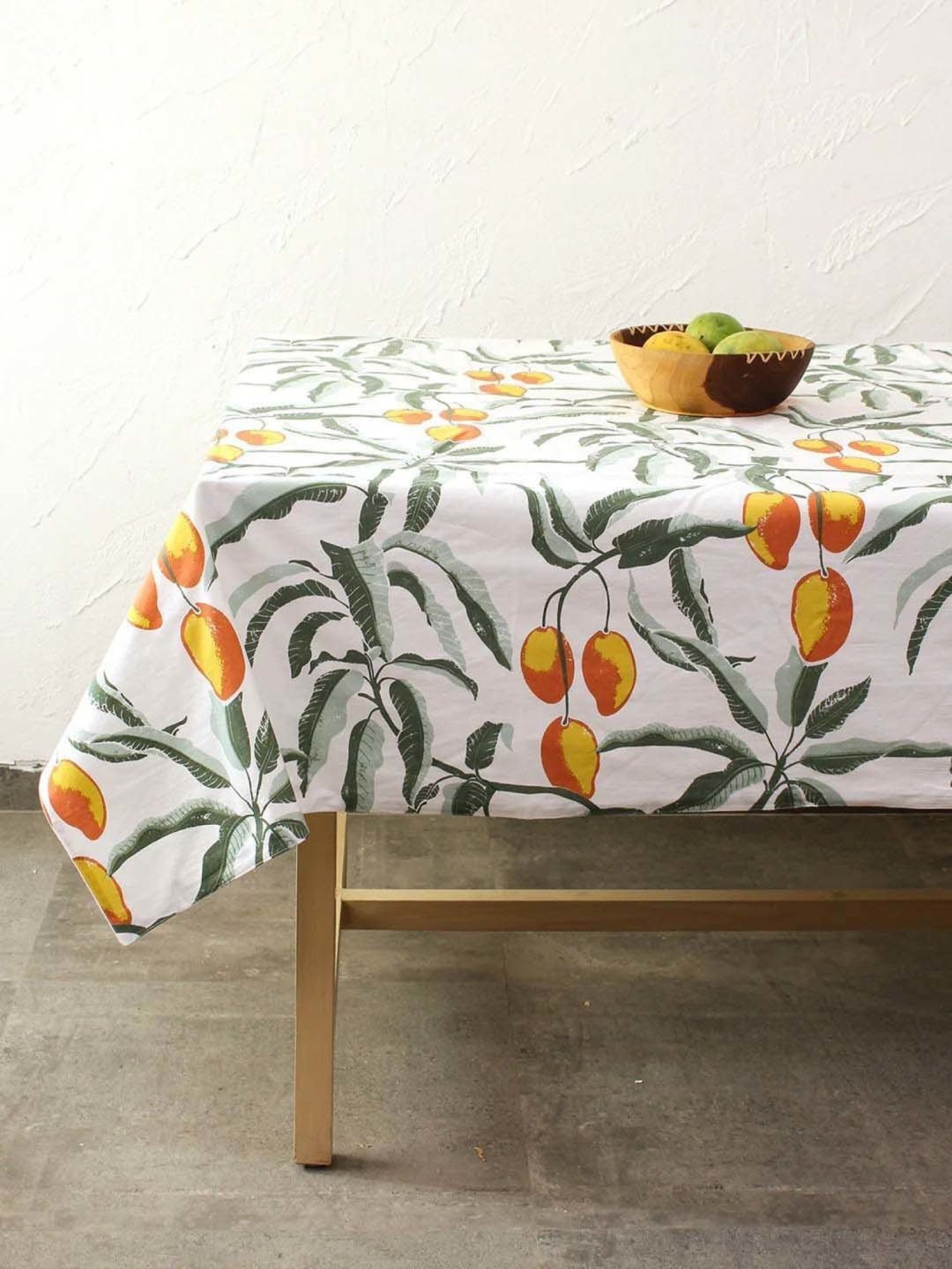 House This Amra  Printed White 180 TC Cotton Table Cover