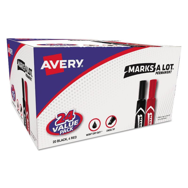 Avery 24pk Marks-A-Lot Permanent Chisel Tip Markers - Black/Red