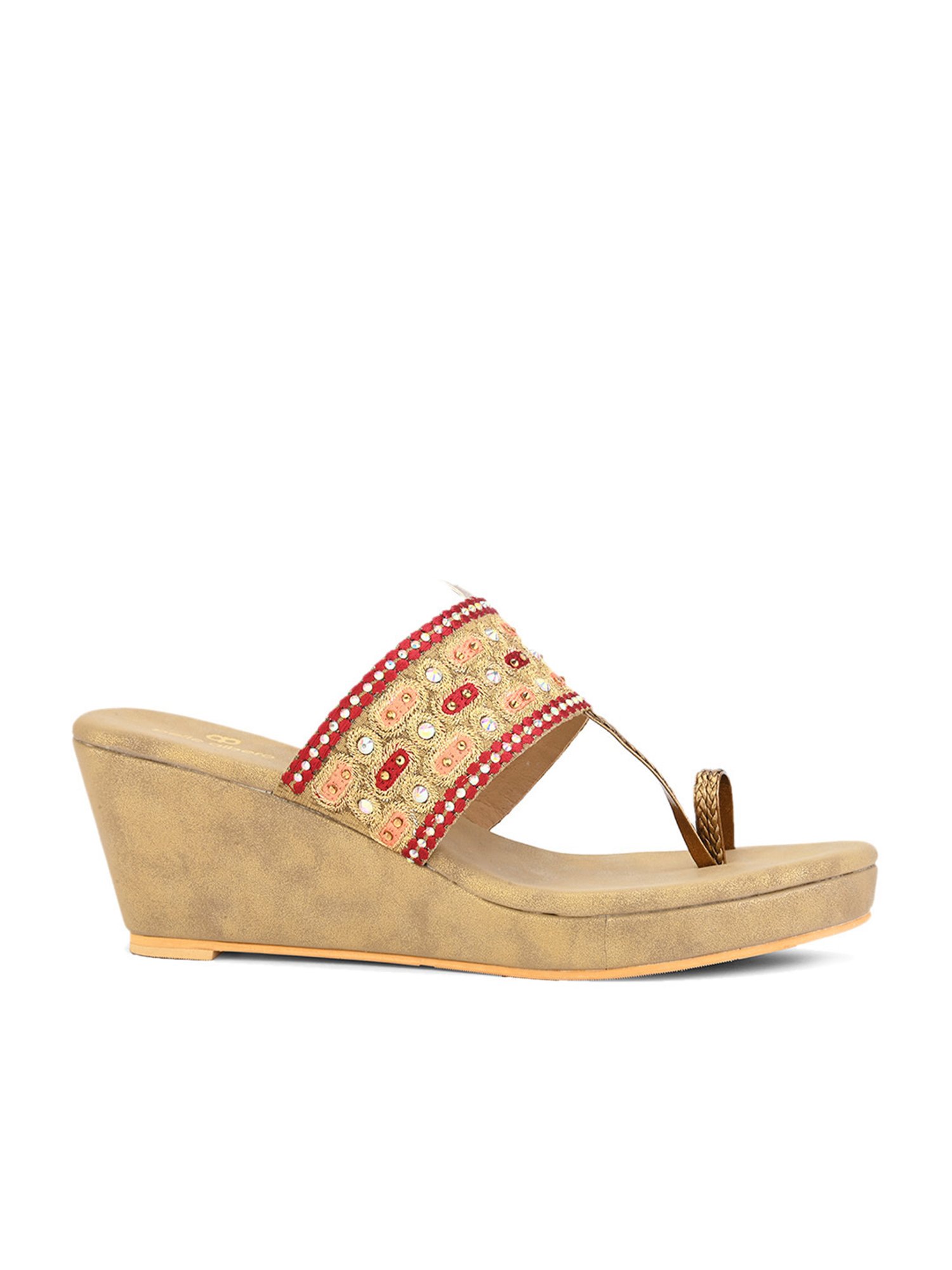 Pelle Albero Women's Antique Gold Toe Ring Wedges