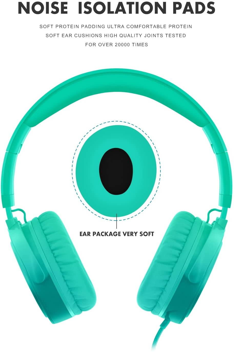 RockPapa Over Ear Stereo Foldabe Headphones Adjustable Noise Isolating Heavy Deep Bass Folding Headsets with Microphone 3.5mm for Smart Phones Tablets Computers MP3/4 DVD Gradient Teal