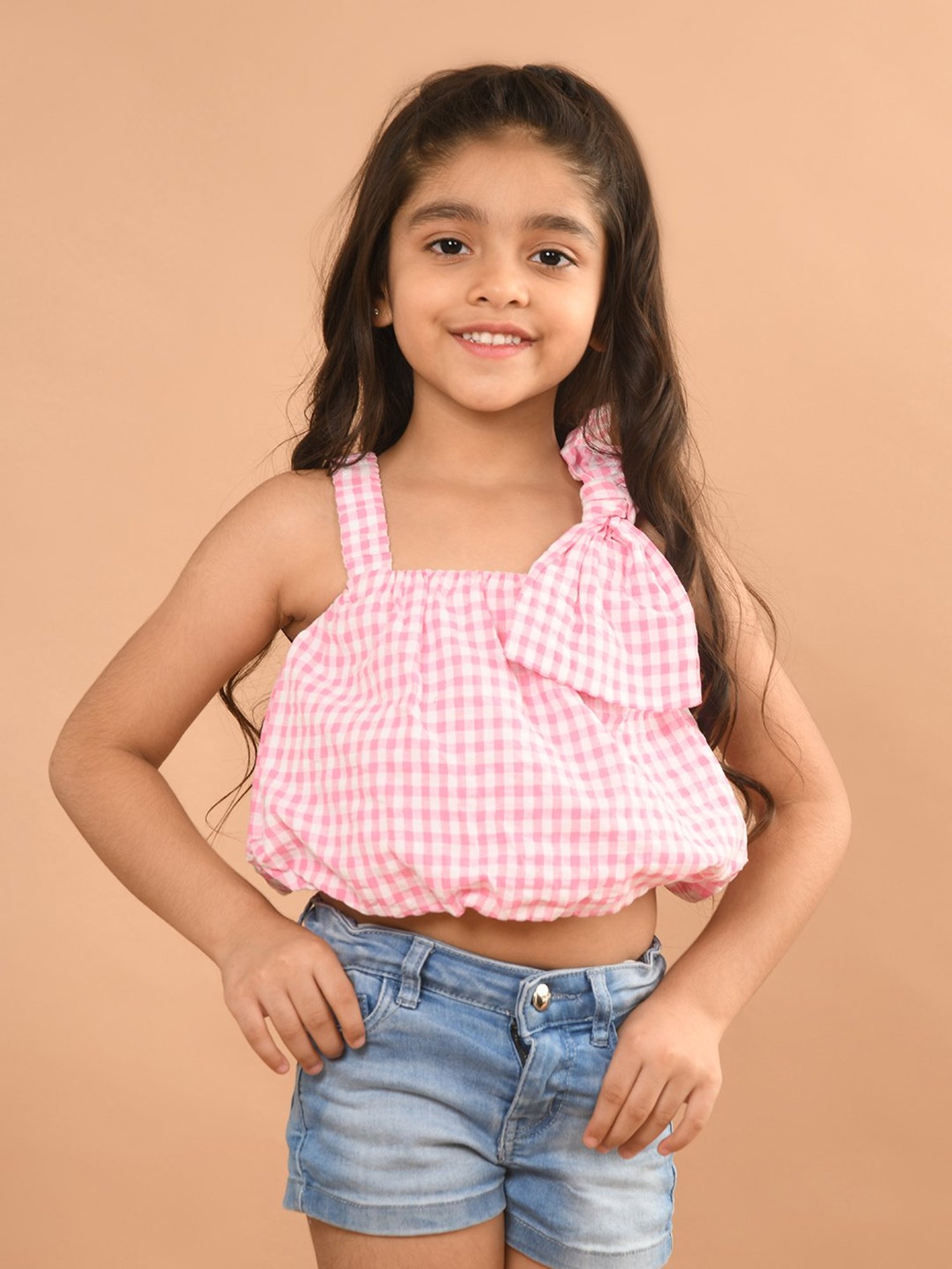 LilPicks Kids Yellow Solid Crop Top