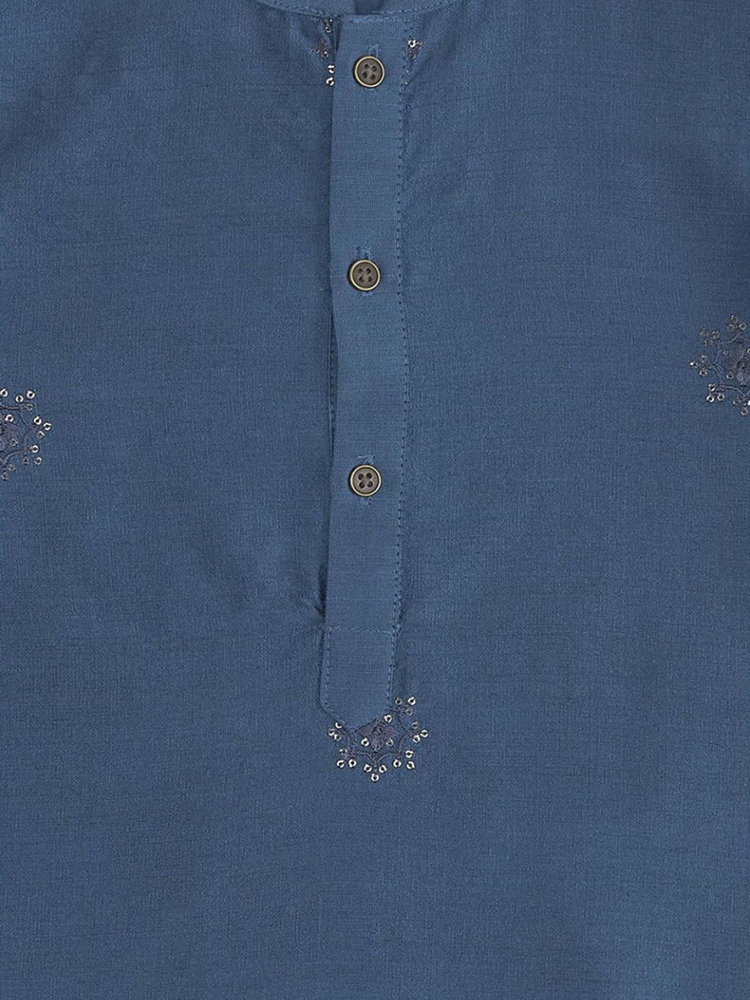 Indus Route by Pantaloons Kids Blue & White Embroidered Full Sleeves Kurta Set