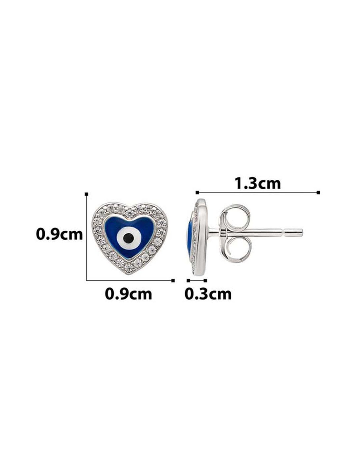 Silberry 925 Sterling Silver Blue Heart Evil Eye Stud Earrings for Women
