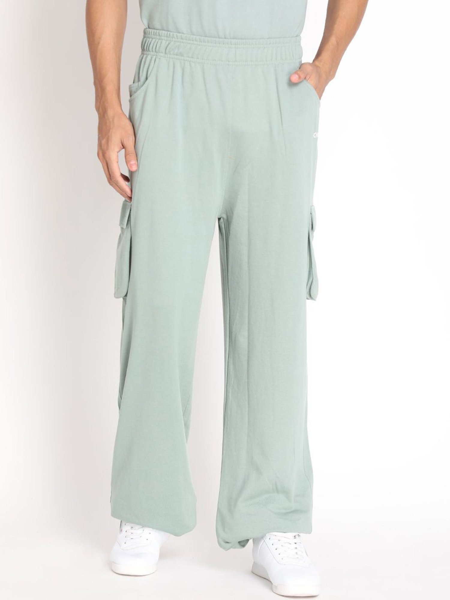 Chkokko Pastel Green Cotton Relaxed Fit Track Pants