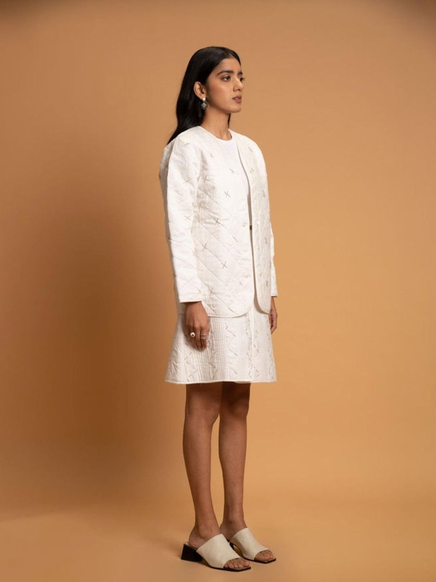 Khajoor Studio White Fragments Snow Quilted Jacket