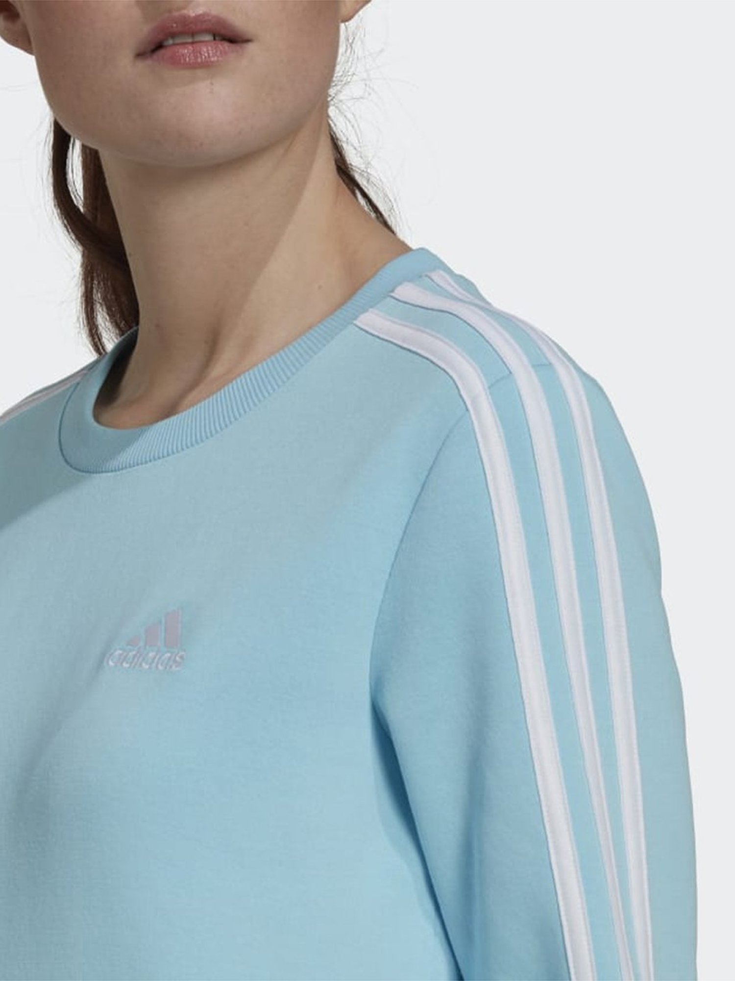 adidas Blue Cotton Striped Sports Sweatshirt
