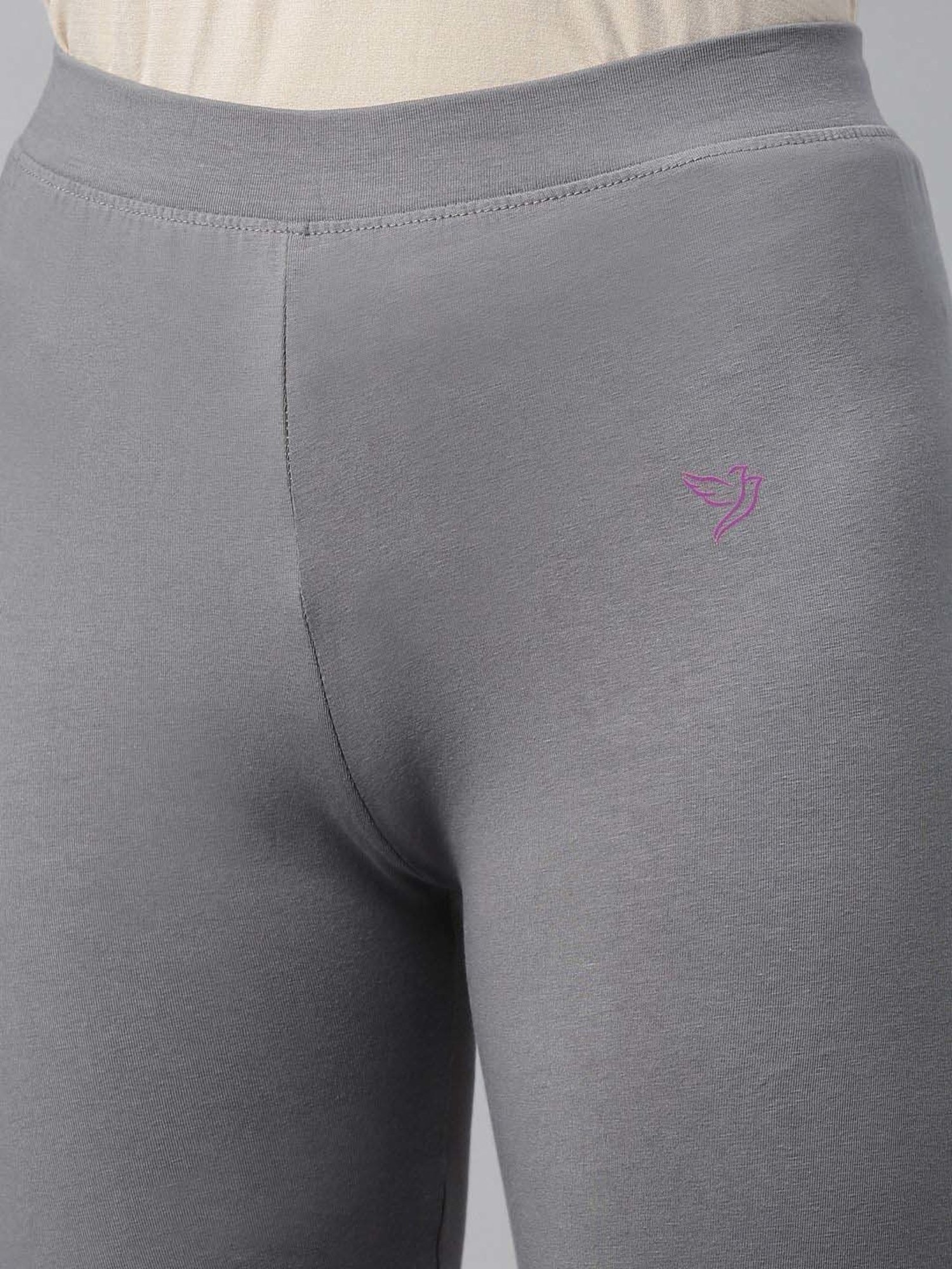 TWIN BIRDS Grey Cotton Ankle Length Leggings With Dupatta