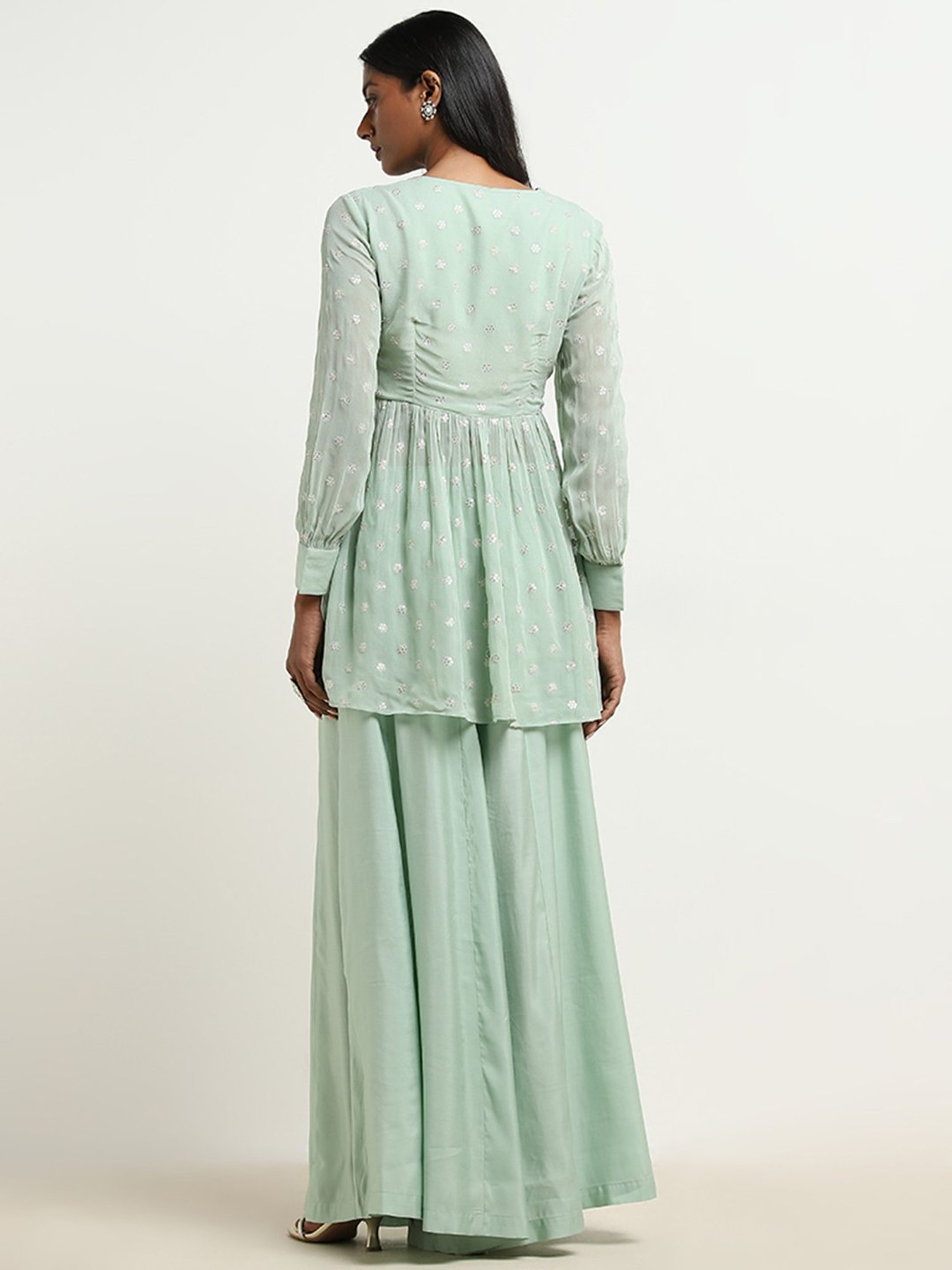 Vark by Westside Sage Floral Embroidered Ethnic Top with Palazzos Set