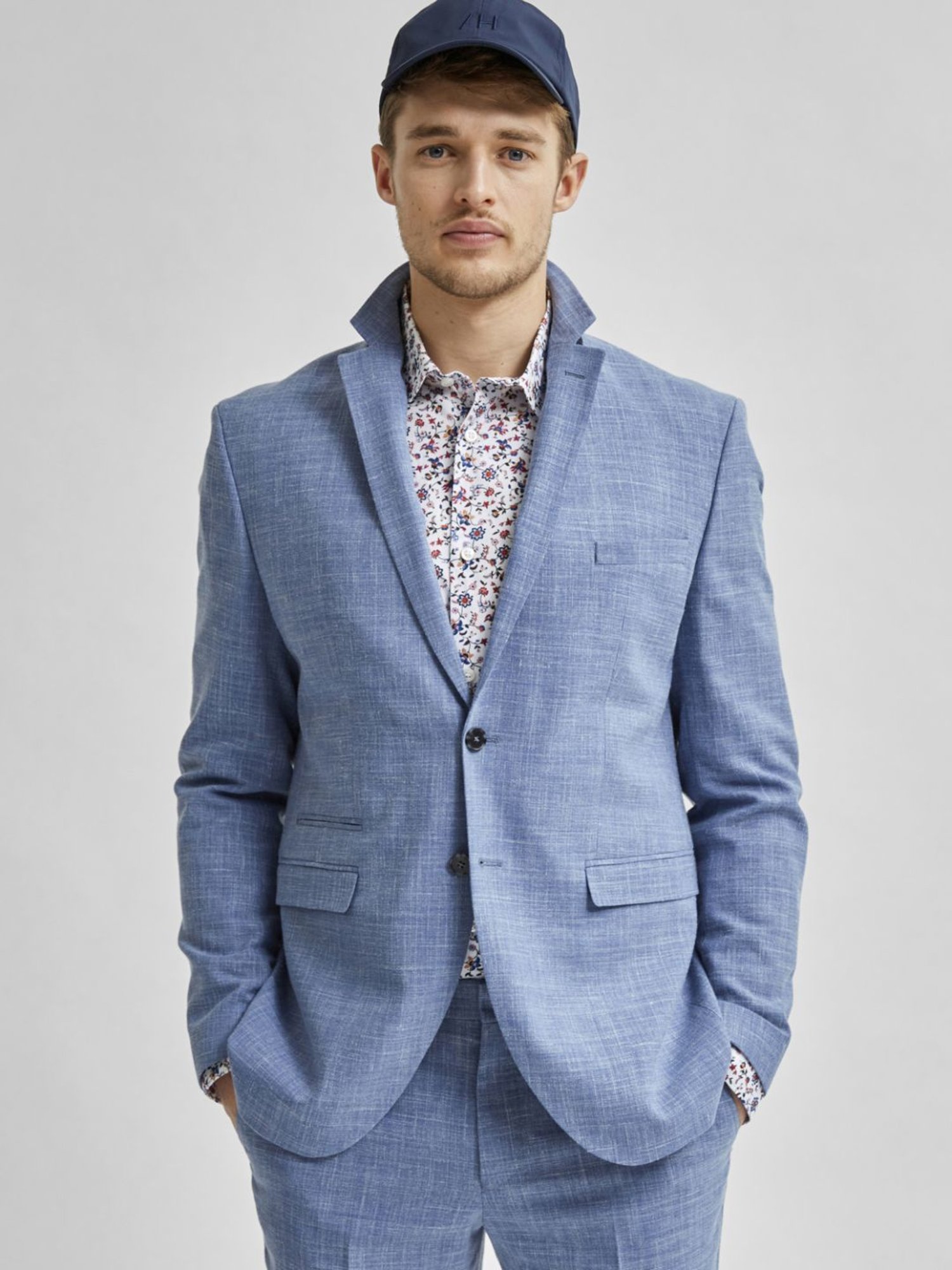 Selected Homme Light Blue Slim Fit Self Pattern Blazers