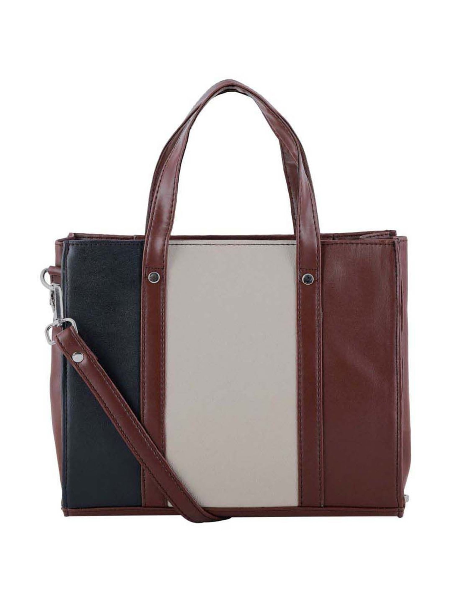 Toteteca Brown Color Block Medium Handbag