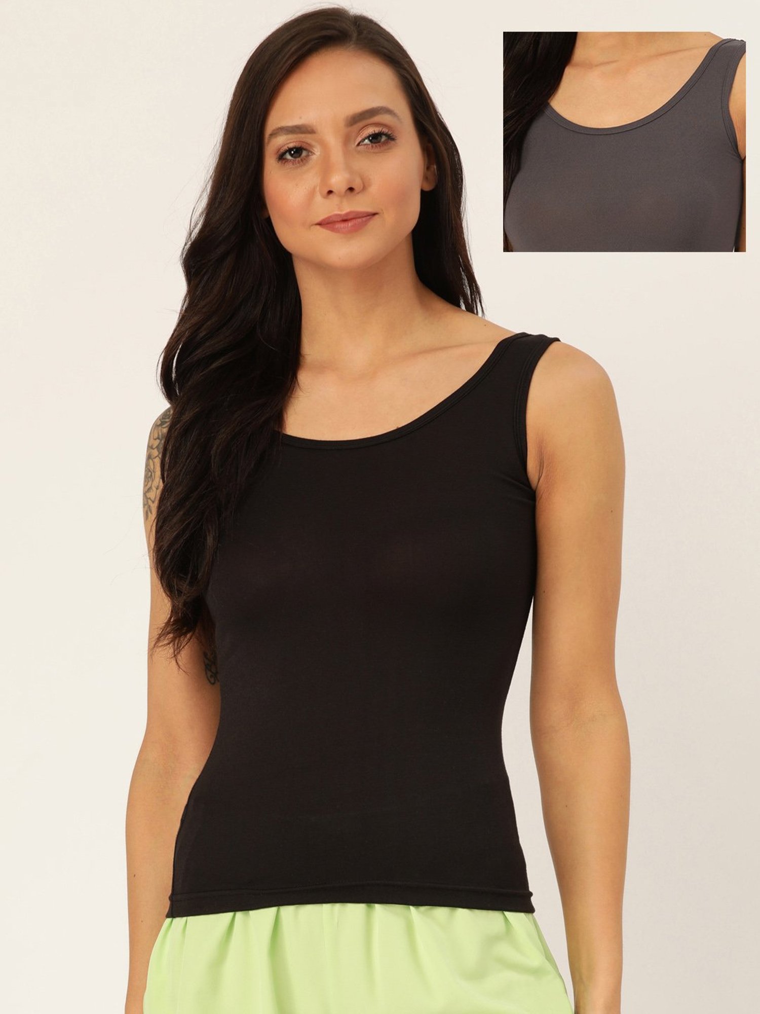 Lady Lyka Multicolor Cotton Camisole (Pack Of 2)