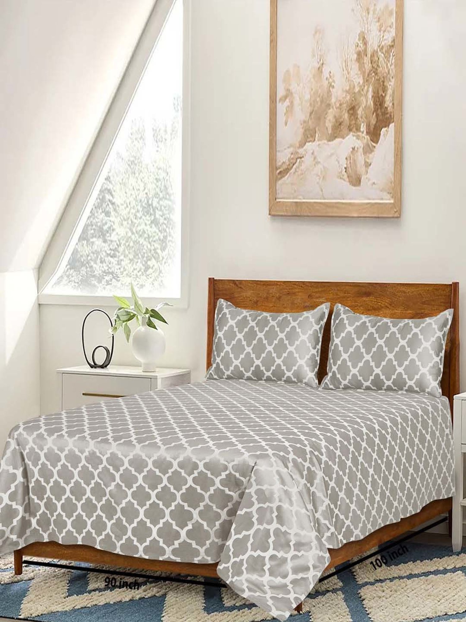 Saral Home Easy Living Beige Cotton Tangier Soft Self Pattern Queen Bed Sheet With Pillow Covers