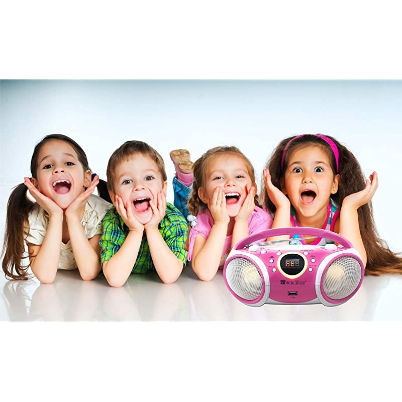 CD Player Boombox, CD/CD-R/CD-RW, Portable w/Bluetooth, USB, AM/FM Radio, Aux Line-Input, Headset Jack, Foldable Carrying Handle and LED Light (Phantom Black)