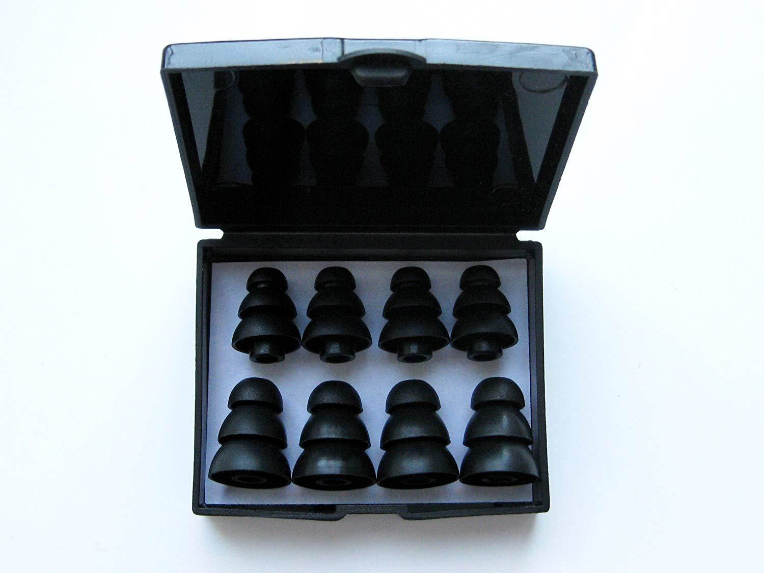 8pcs 4 Small and 4 Large Black Soft Triple Flange Replacement Eartips Earbuds Set for Audio-Technica CK Series CKS Series CKM Series CKL Series CKF Series and ANC Series In-Ear Earphones Headset