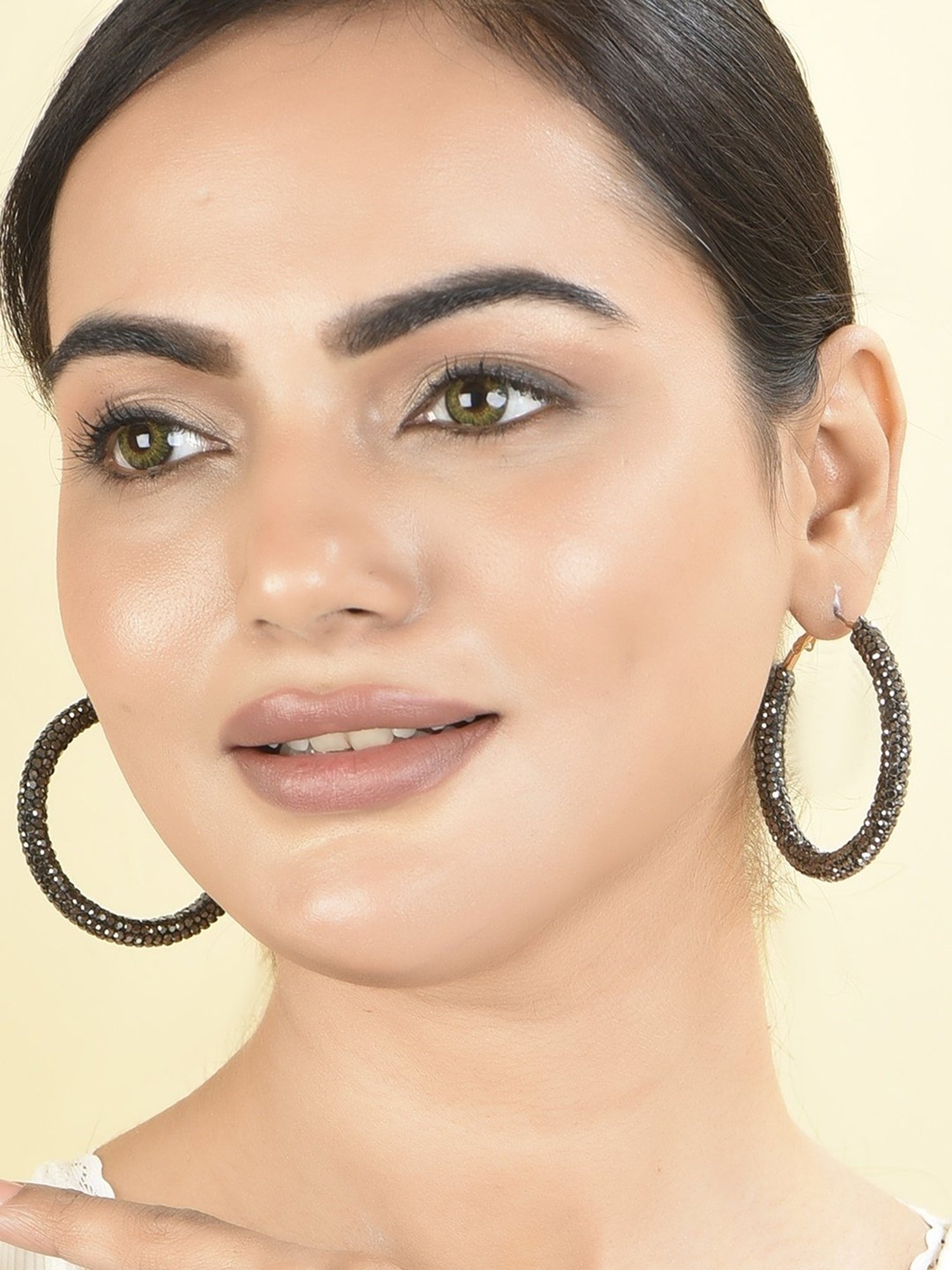 ToniQ Beautiful Black Gold Plated Beads Party Wear Hoop Earring For Women