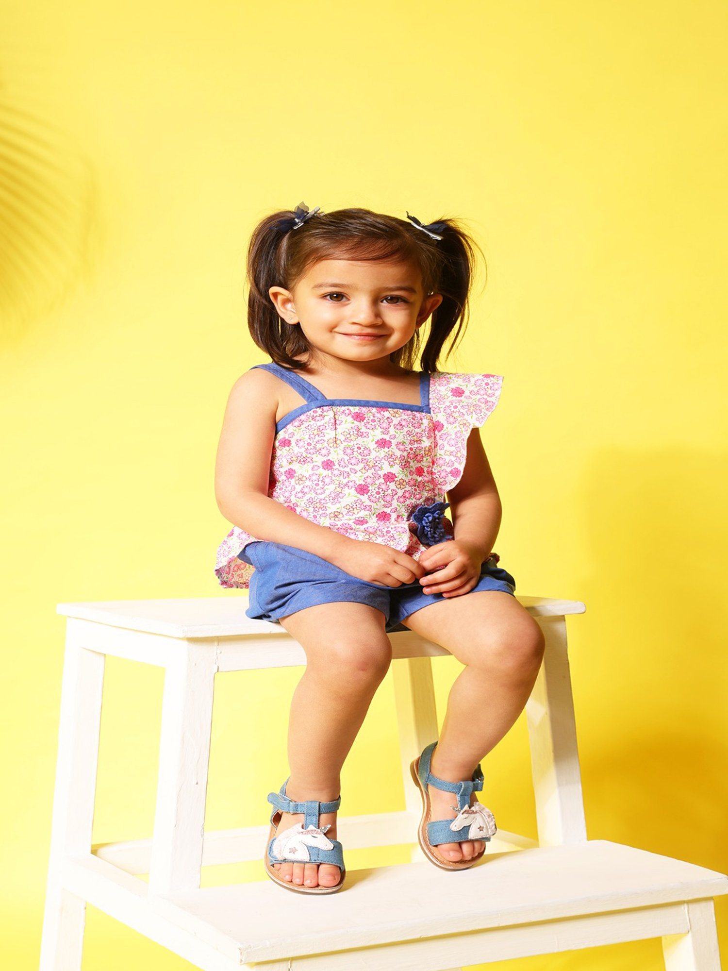 Budding Bees Kids Pink & Blue Floral Print Top with Shorts