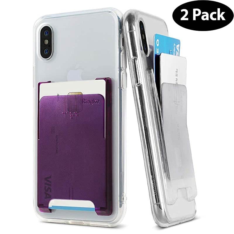 Slot Card Holder Designed for Smartphones, Adhesive Stick On Wallet Case Minimalist Slim Hard Premium Credit Card Cash Sleeve - Black