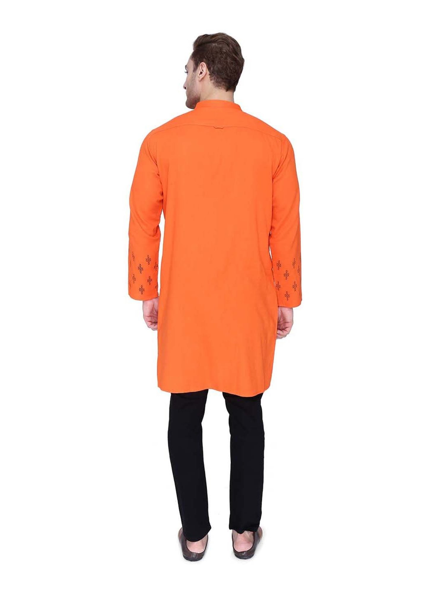 Kuons Avenue Orange Printed Angrakha Kurta