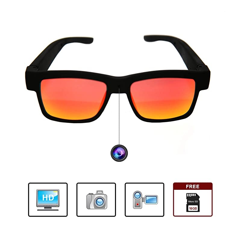 Smart Glasses - 1080p HD Video Camera Glasses for Recording Sports and Outdoor Activities - Sunglasses with Camera - Stylish UV Protection Sunglasses (Comes with Free 16GB MicroSD Card)