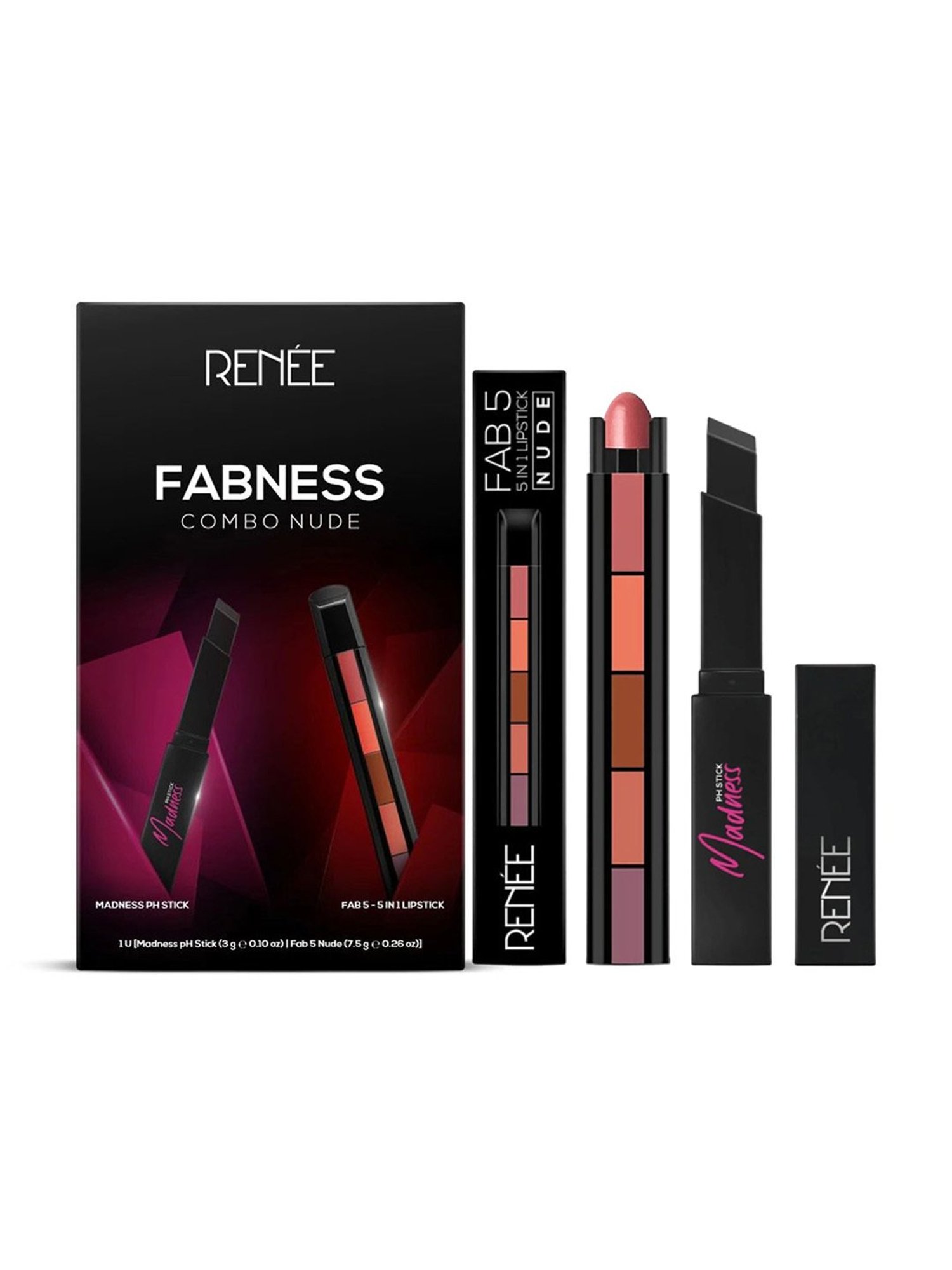 RENEE Fabness Combo Nude - Madness PH Stick & Fab 5 5-in-1 Lipstick