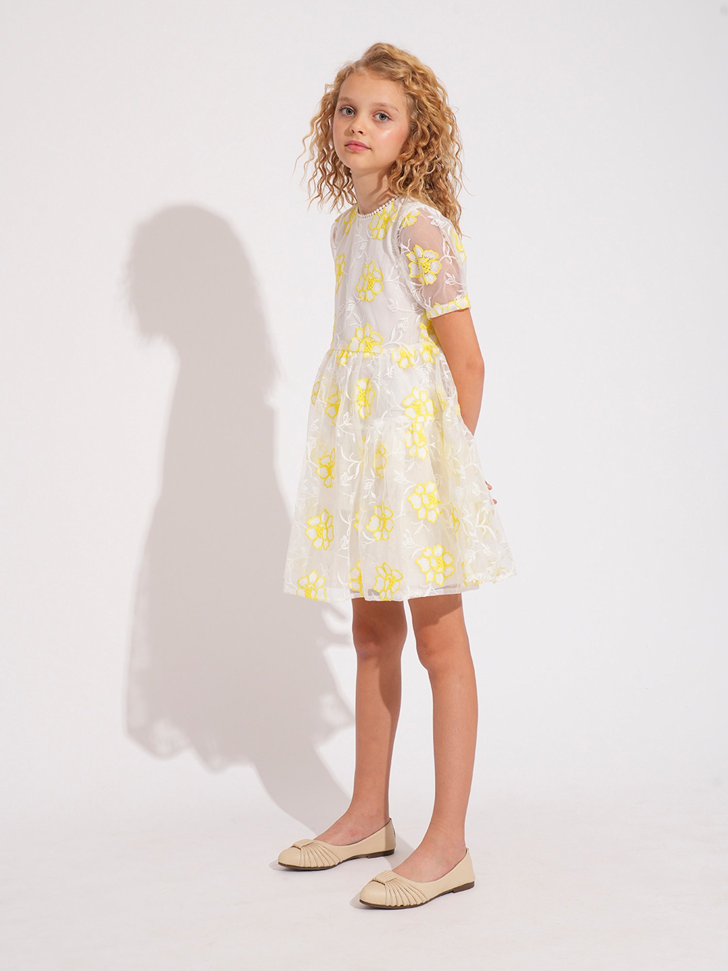 VERO MODA GIRL Kids Cloud Dancer Embroidered Dress