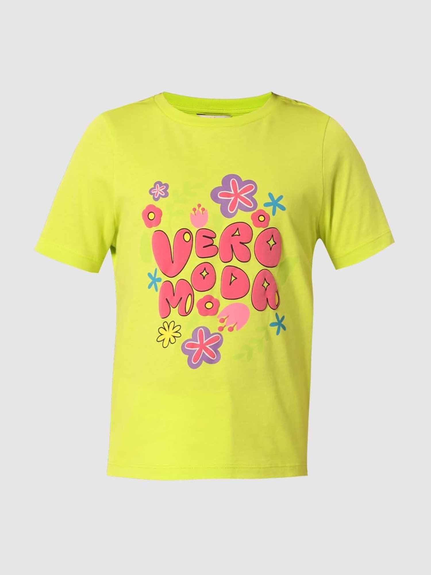 VERO MODA GIRL Lime Green Cotton Printed T-Shirt