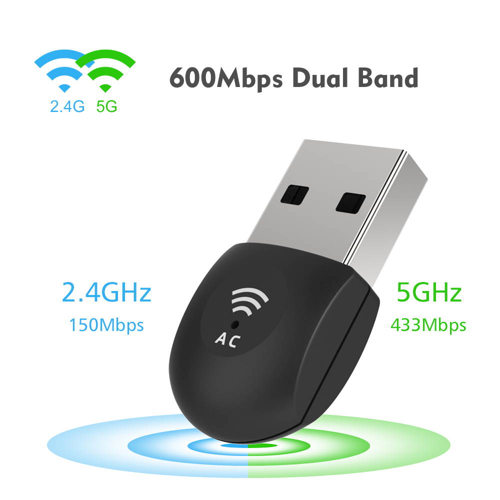 WiFi Dongle WiFi adapter AC600 , 802.11AC 600Mbps Dual Band(2.4G & 5G) Wi-Fi Adapter Supports Windows XP/Vista/7/8/8.1/10/10.1 and Mac OS 10.6~10.11.1/10.11.2(Nano Version)