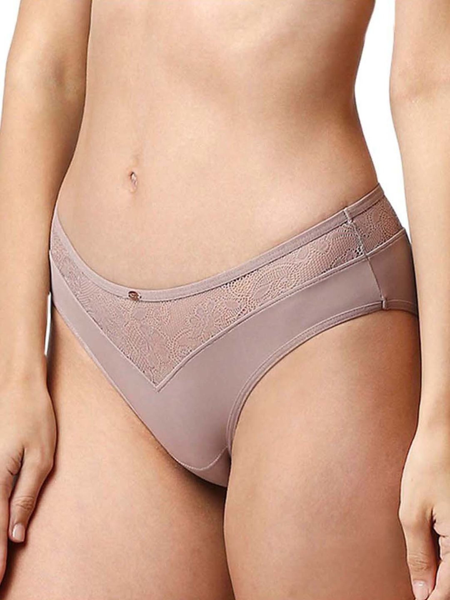 Soie Pink & Grey Lace Work Bikini Panties - Pack Of 2