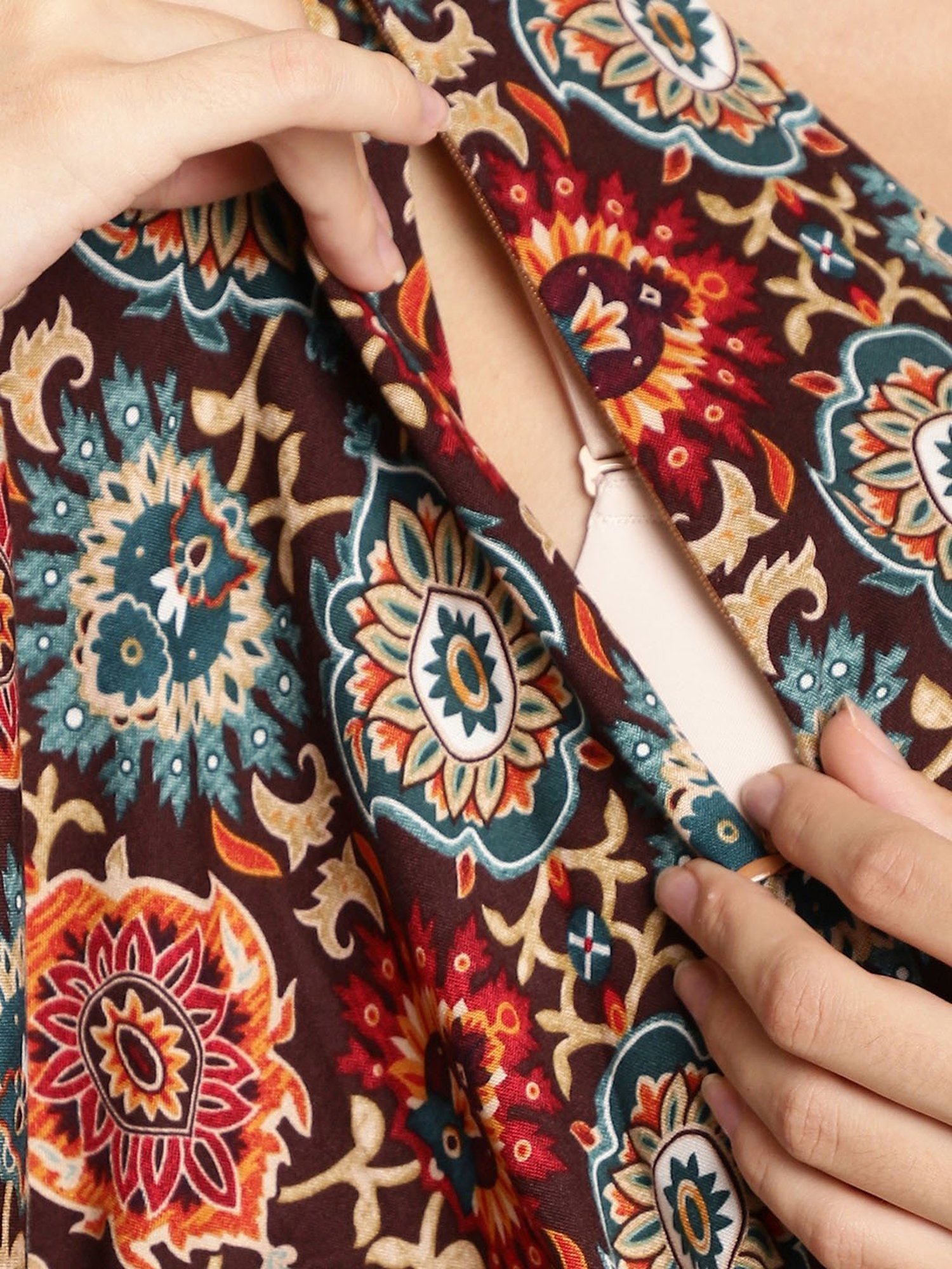 Secret Wish Maroon Printed Maternity Kaftan Nighty