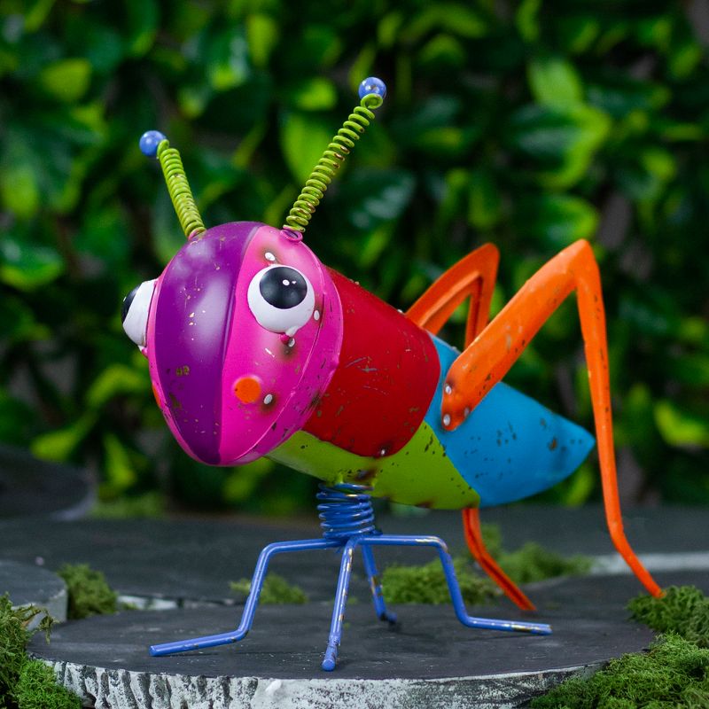 Darice 10.6" Multicolored Iron Weathered Grasshopper Outside Garden Decoration