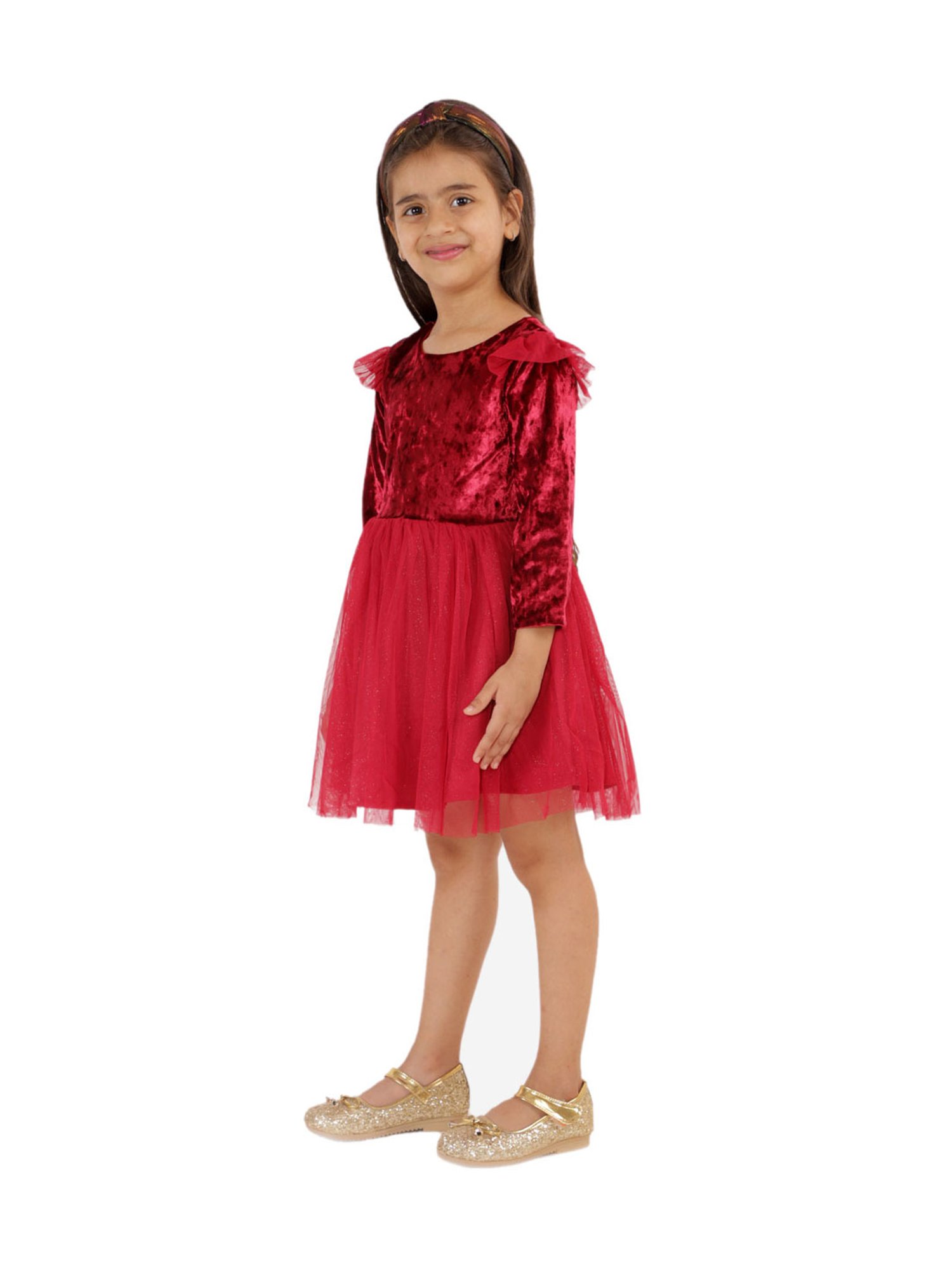 KidsDew Kids Maroon Solid Dress