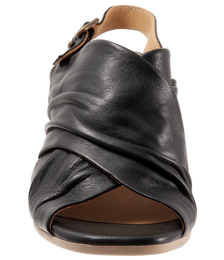 Bueno Eden Ruched Leather Block Heel Sling Sandals