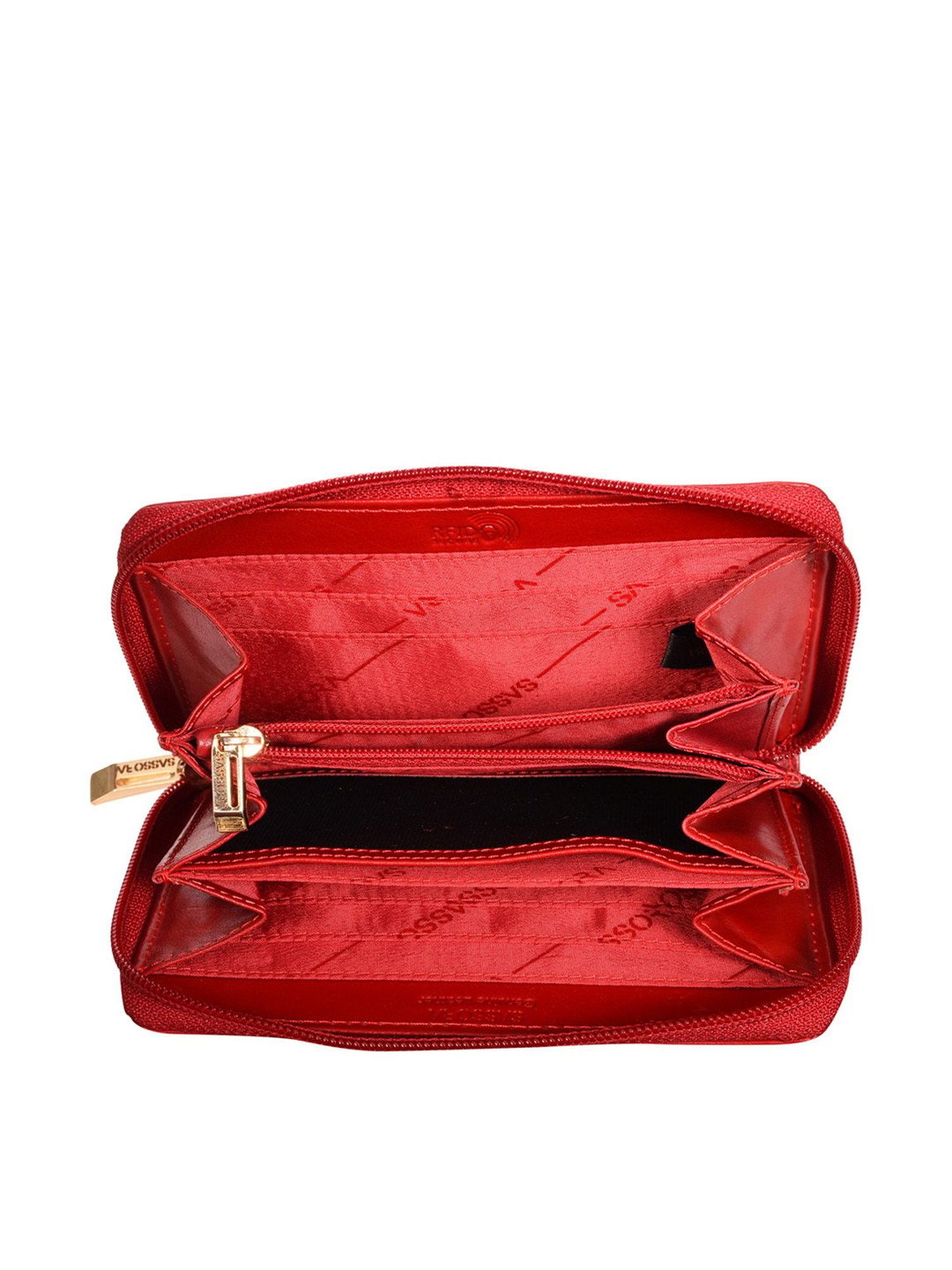 SASSORA Red Solid Rfid Zip Around Wallet for Women