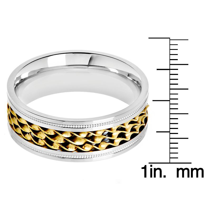 Men's Crucible Stainless Steel Two-Toned Triple Twisted Rope Inlay Milgrain - Silver/Gold (9)