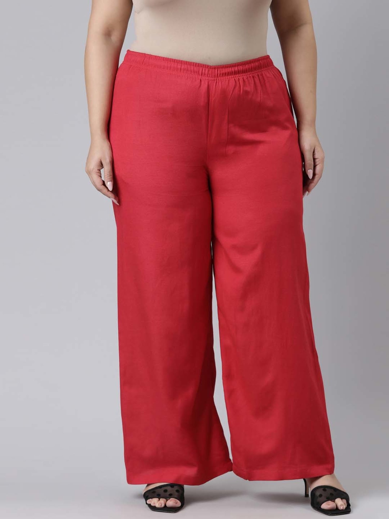 Go Colors! Red Linen Relaxed Fit Palazzos