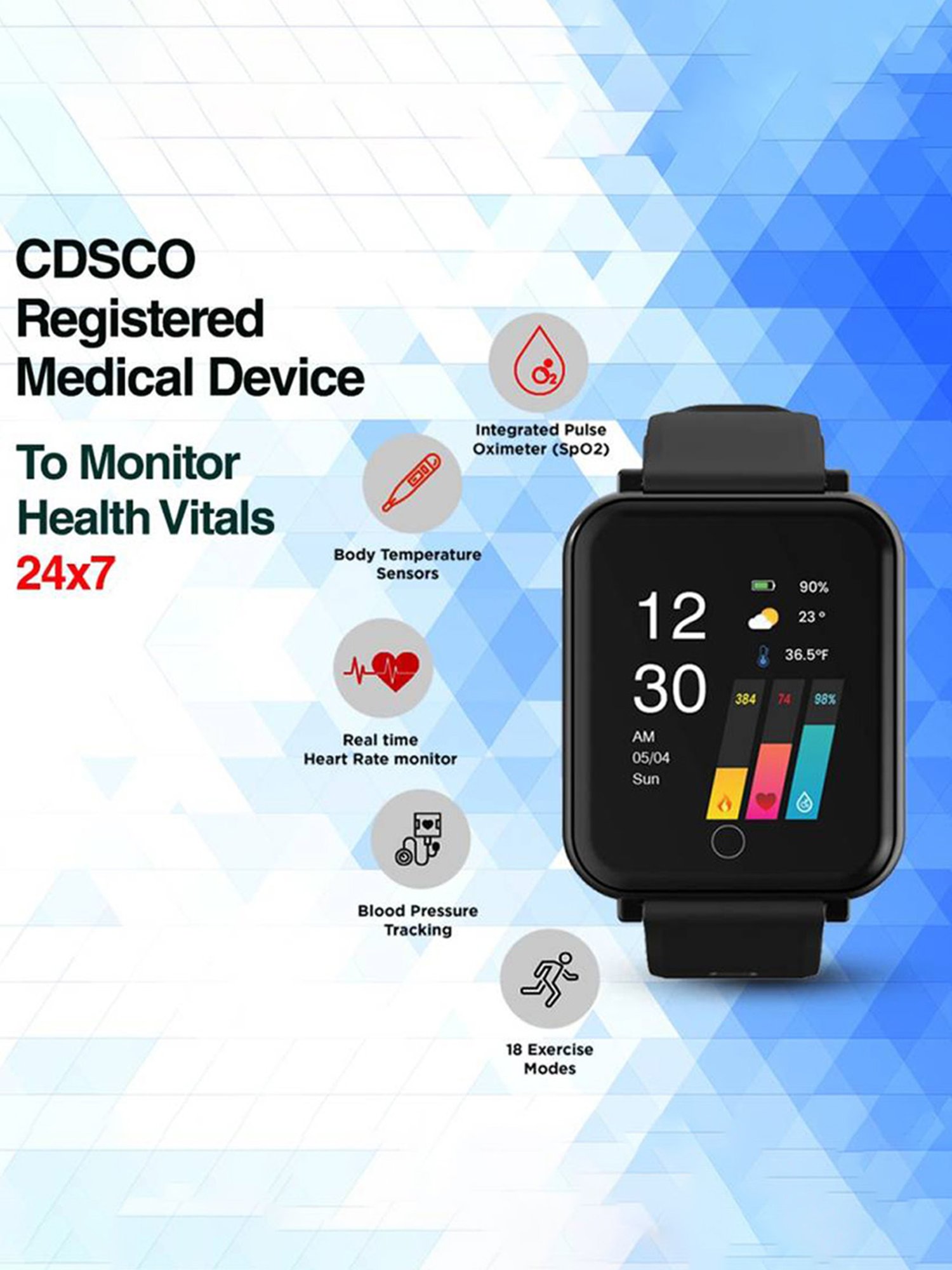 GOQii Smart Vital Plus 1.57 inch HD Full Touch, SpO2 with 3 Month Health Coach Smartwatch (Black)