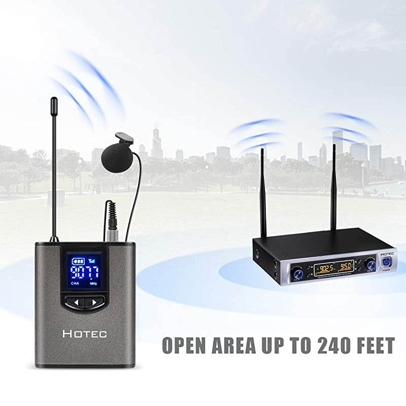 UHF Dual Wireless Microphone System with Lapel Lavalier and Headset Microphones Over PA Mixer Speaker Karaoke Machine for Church Training Classroom Interview HK25