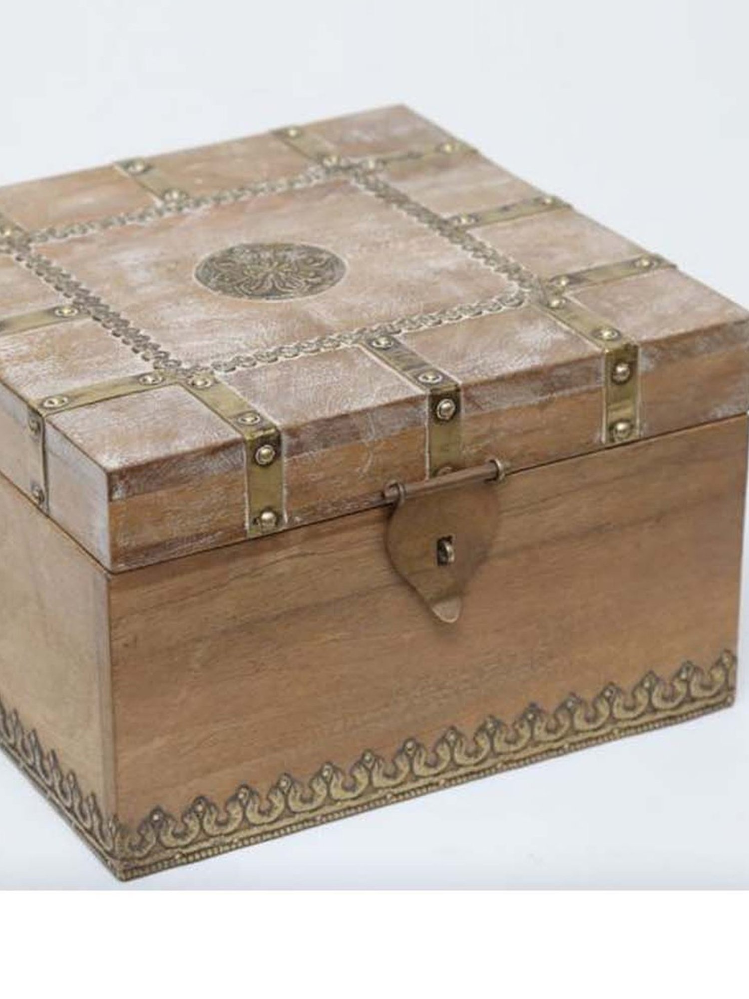 Artisans Rose Light Brown & Golden Mango Wood Jewellery Box - Set of 1