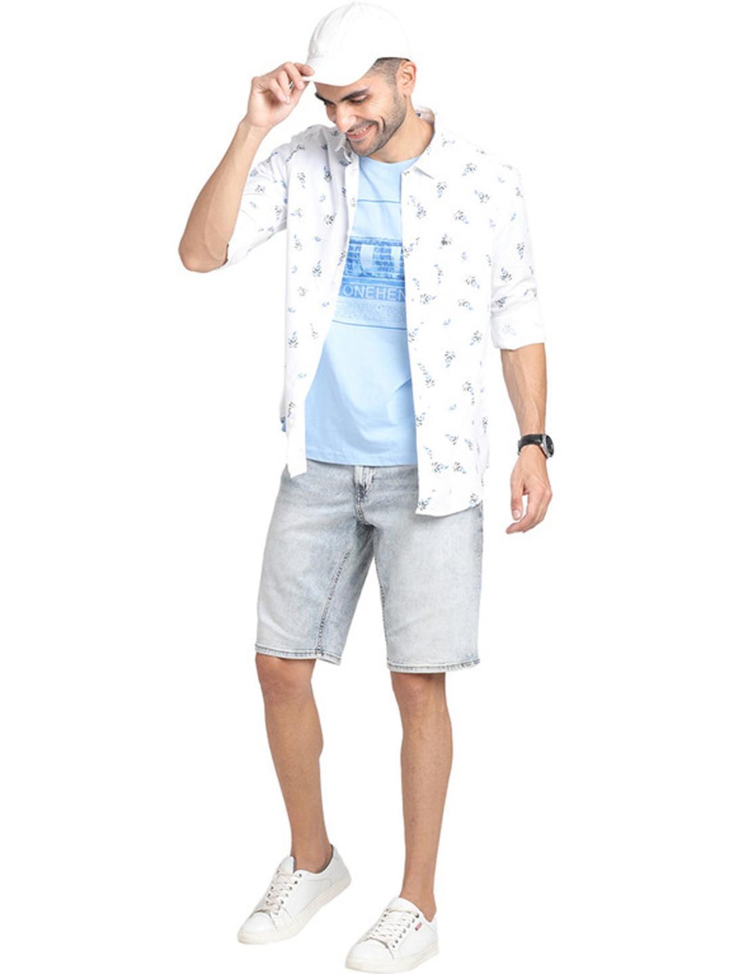 Turtle White Cotton Linen Slim Fit Printed Shirts