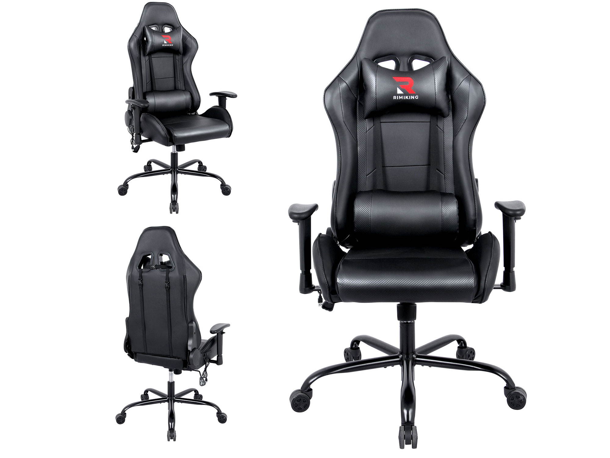 RIMIKING Massage Racing High Back Ergonomic  Computer Gaming Chair  Soft Headrest&Backrest Desk Chair Swivel Adjustable Armrest  Office Chair