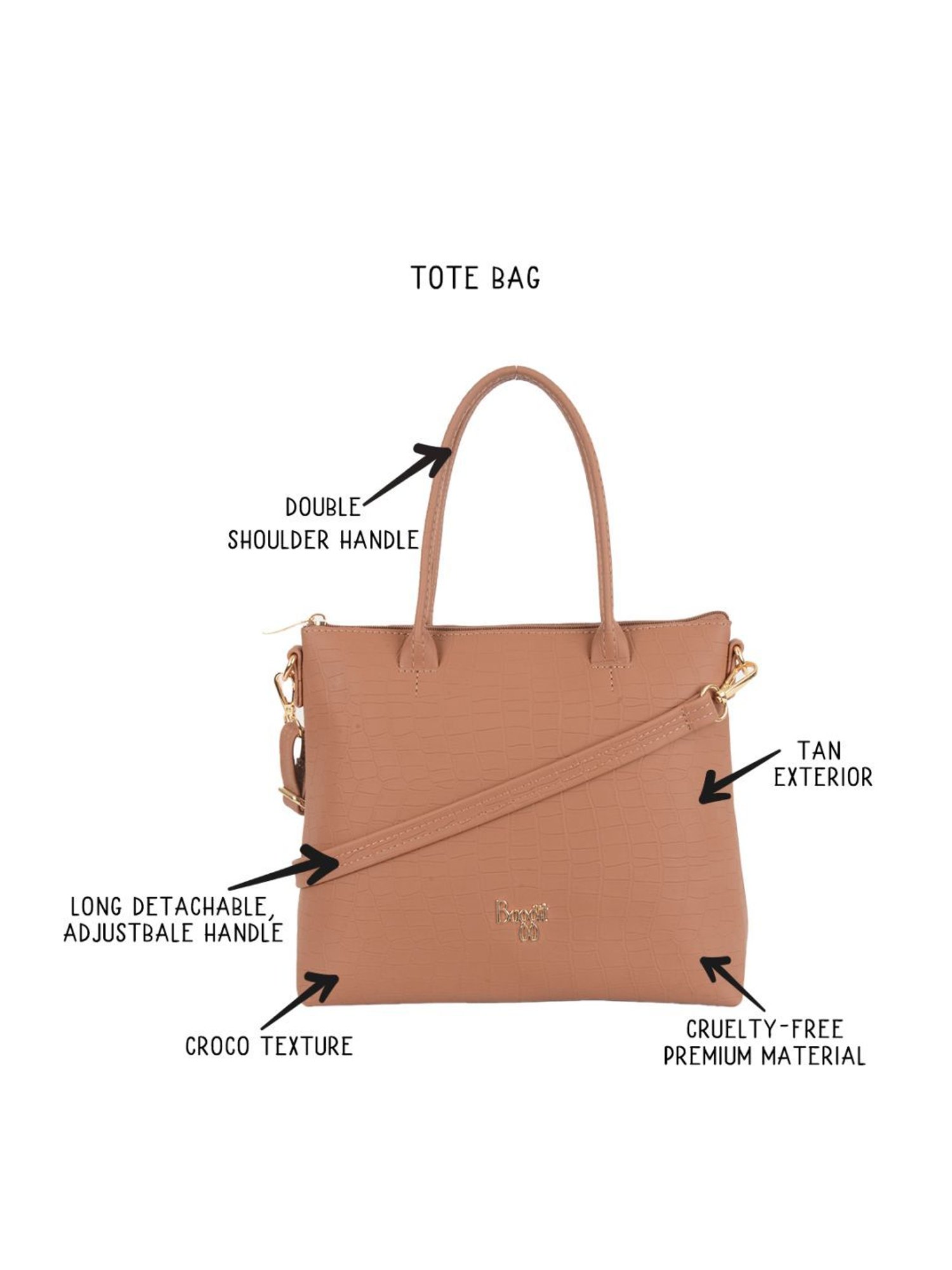 Baggit Fiot Tan PU Textured Handbag