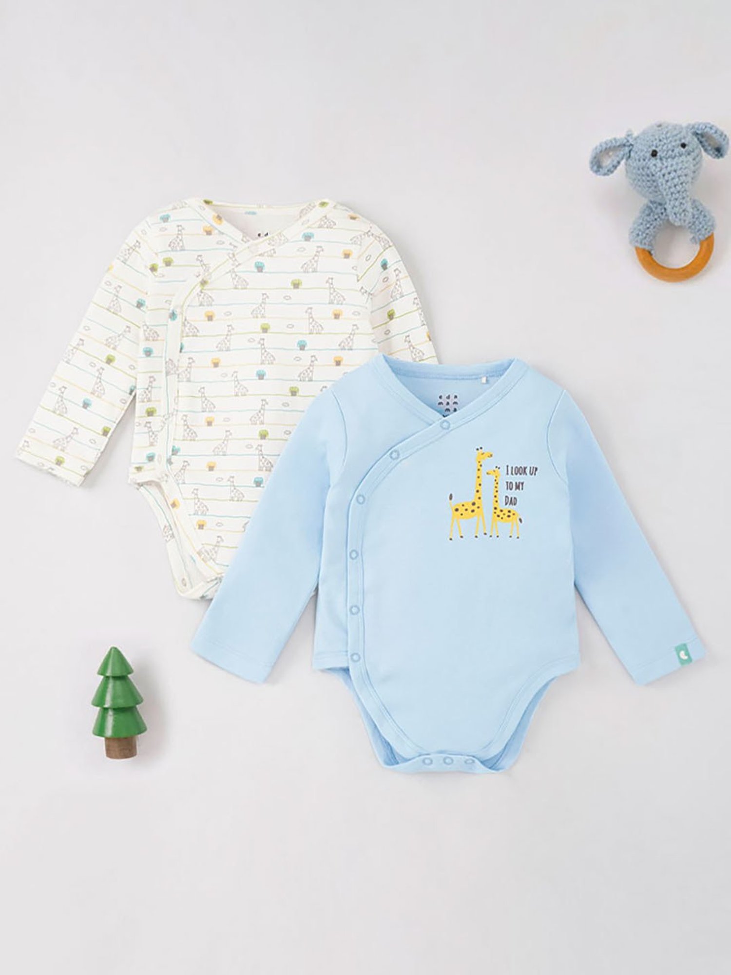 Ed-a-Mamma Baby White with Blue Printed Bodysuit (Pack Of 2)