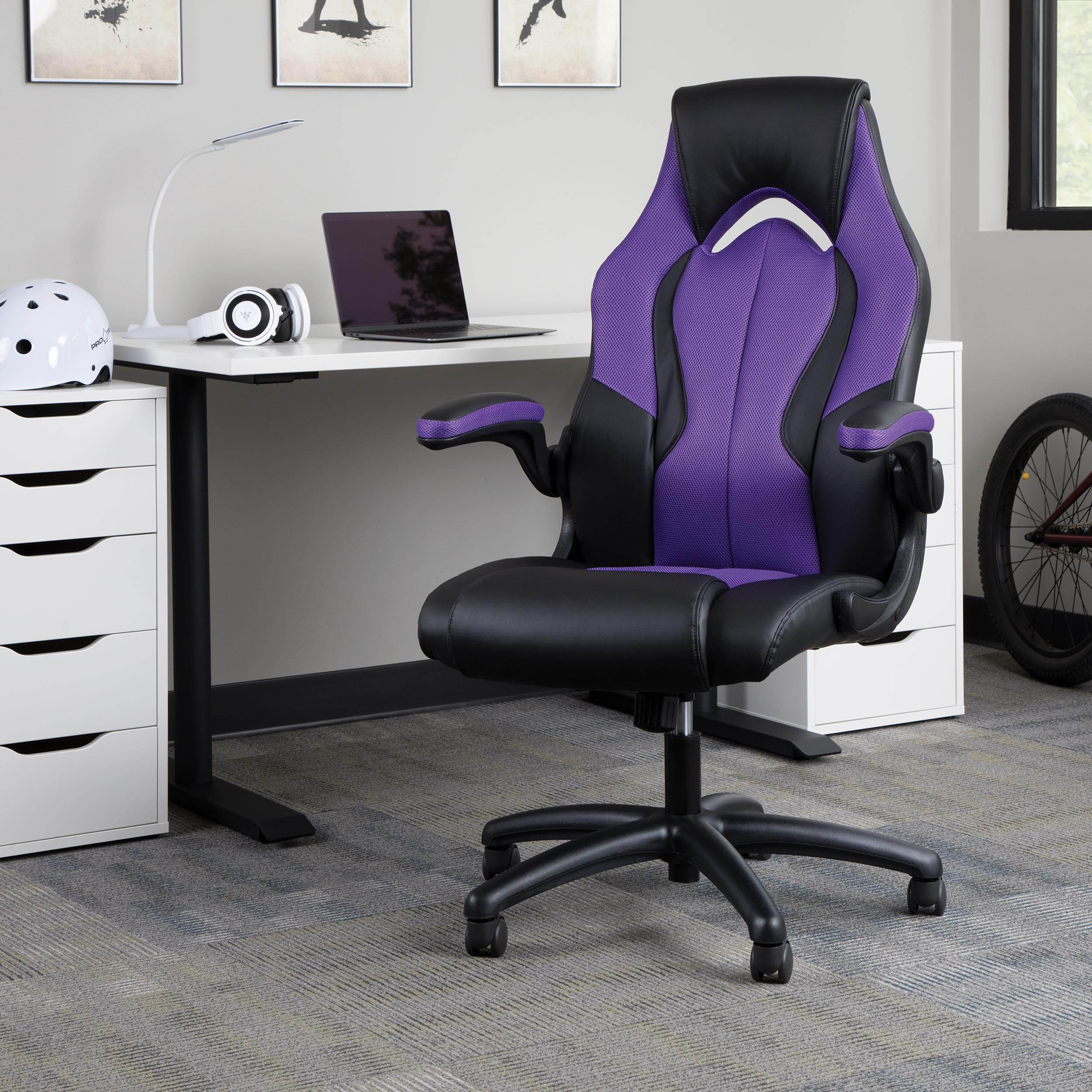OFM Essentials Collection High-Back Racing Style Bonded Leather Gaming Chair, in Purple (ESS-3086-PUR)