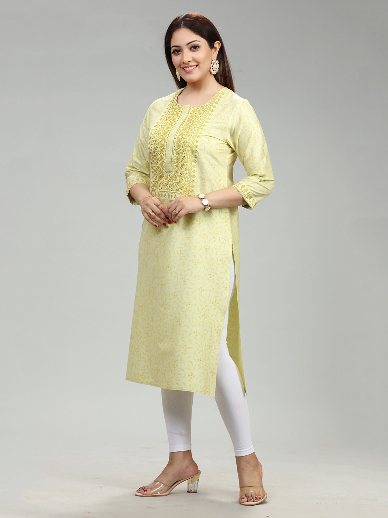 Cotton Culture Lime Green Embroidered Straight Kurta
