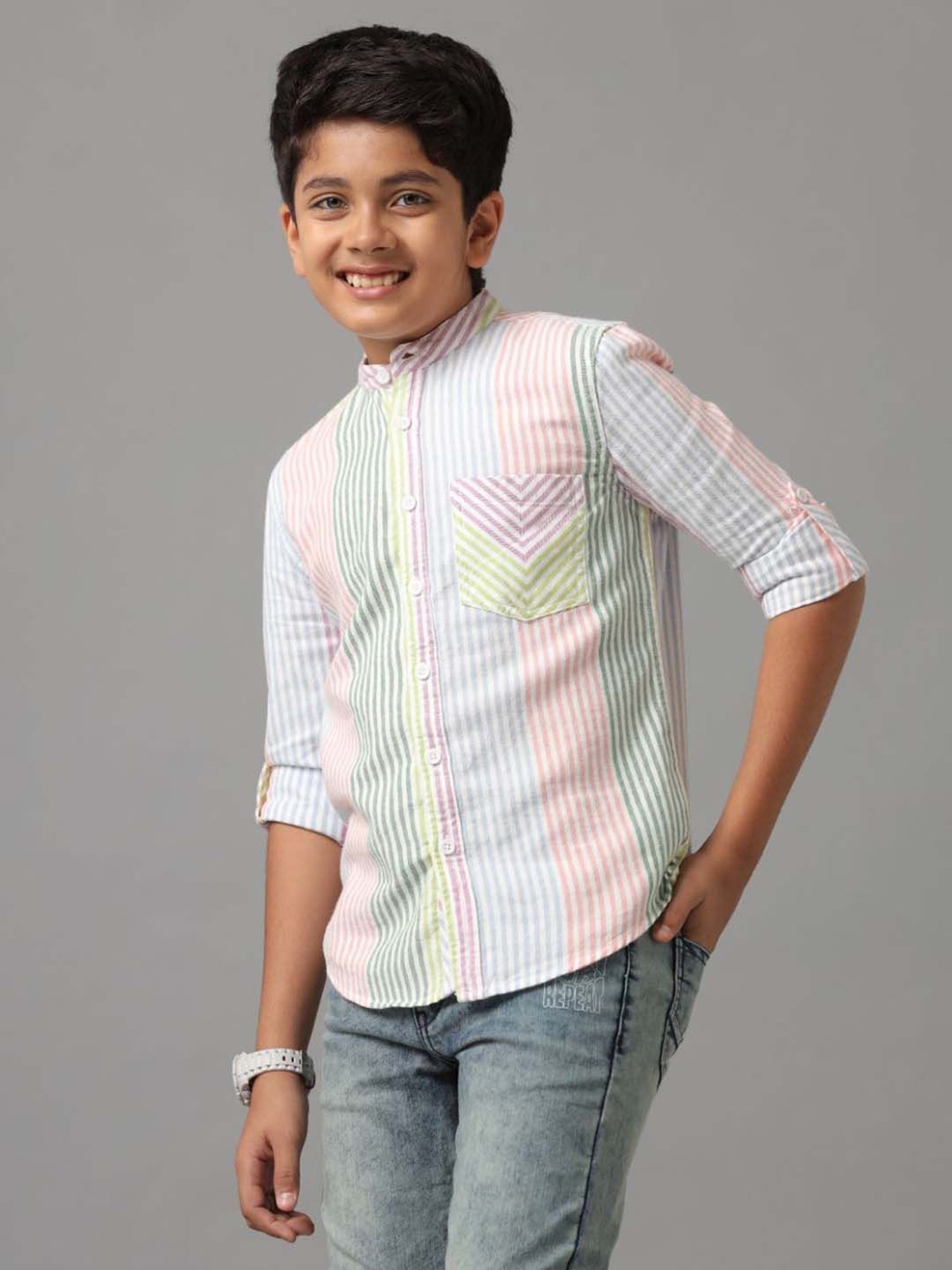 Under Fourteen Only Kids Multicolor Cotton Striped Full Sleeves Shirt
