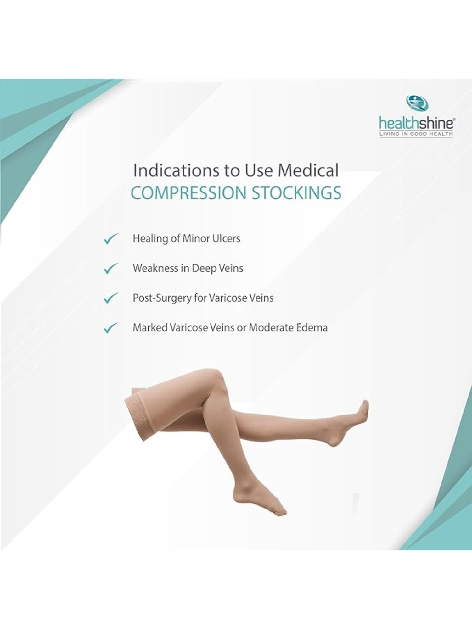 Healthshine Medical Compression Stockings Class II Thigh Length for Men and Women, Small (Beige)