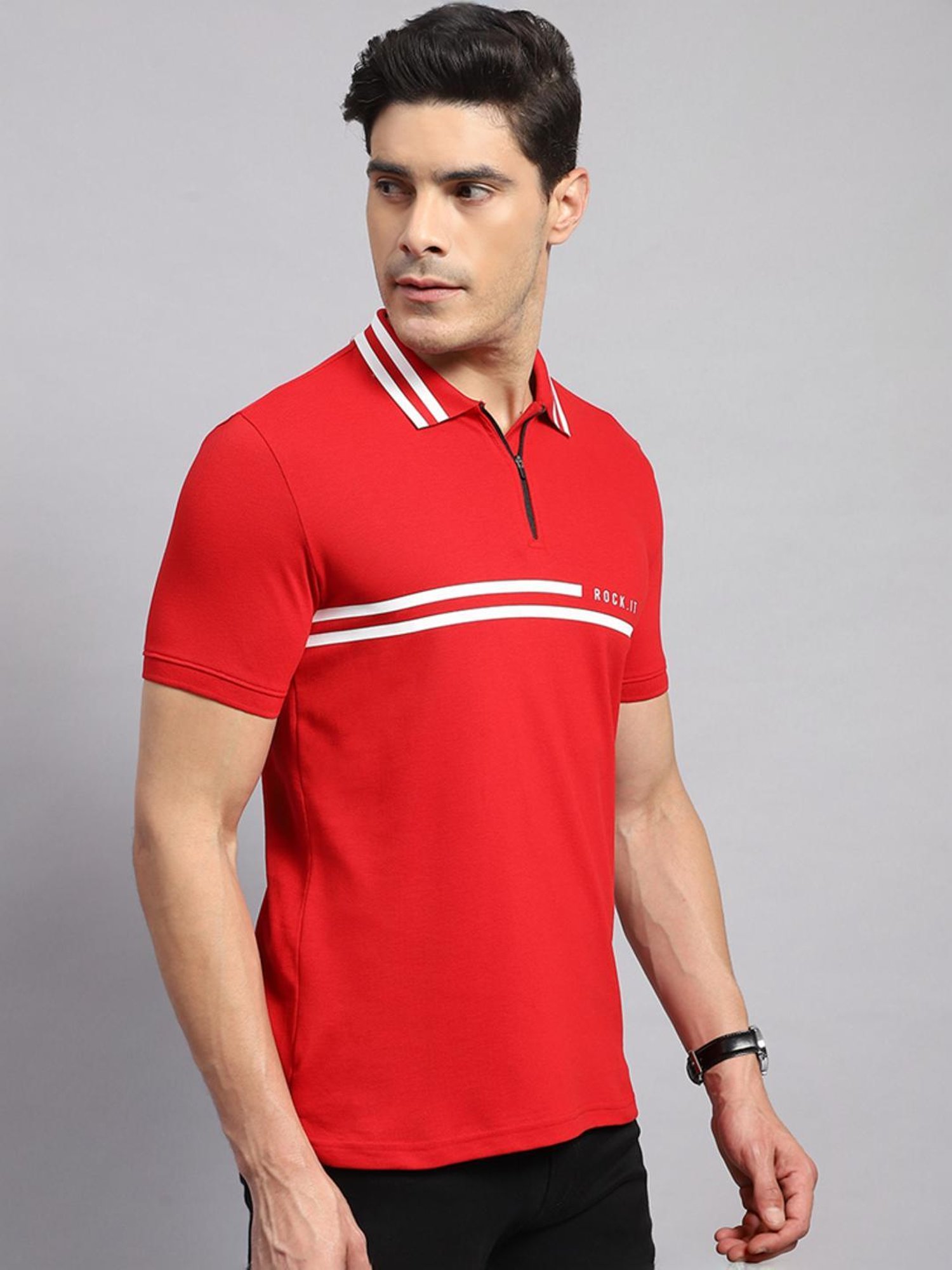 Rock.it Red Cotton Regular Fit Printed Polo T-Shirt