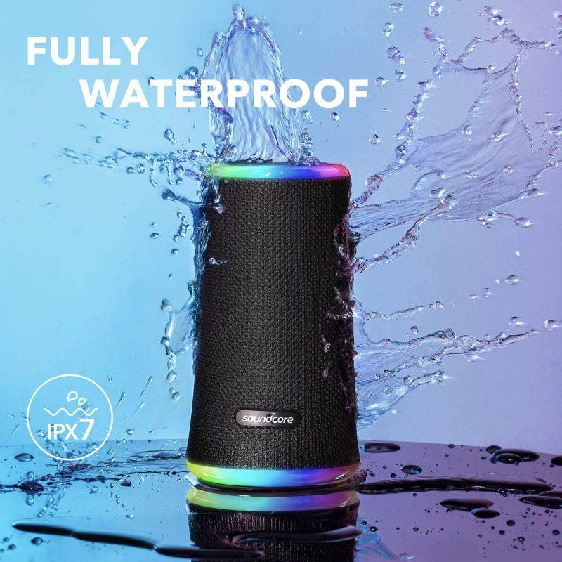 Anker Soundcore Flare 2 Bluetooth Speaker, with IPX7 Waterproof Protection and 360&deg; Sound for Backyard and Beach Party, 20W Wireless Speaker with PartyCast, EQ Adjustment, and 12-Hour Playtime, Black