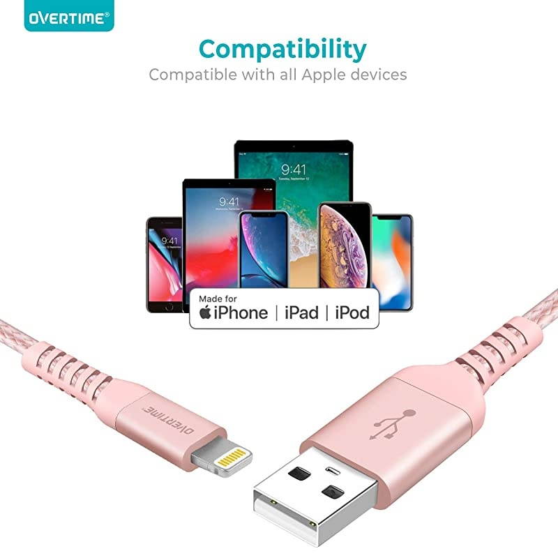Charger 10ft Apple MFi Certified Lightning Cable Braided Nylon HighSpeed Cable for 1111 Pro11 Pro MaxXXSXRXS Max8765SSE AirPodsPro iPad MiniAir Rose Gold