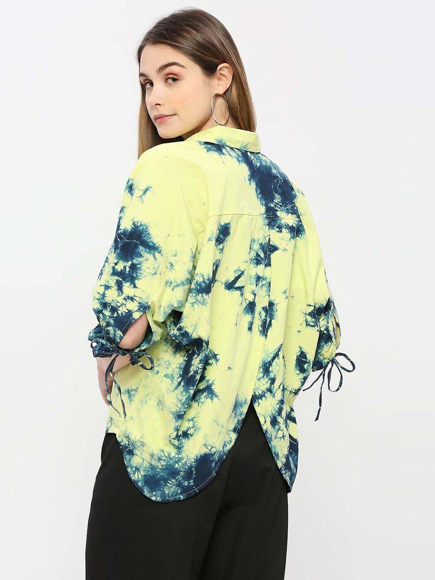 Remanika Lime Yellow Pure Cotton Tie & Dye Shirt